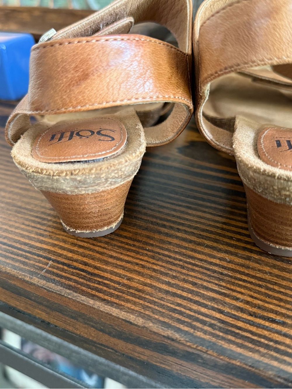 Sofft Tan Leather Wedge Sandals - Picture 6 of 10